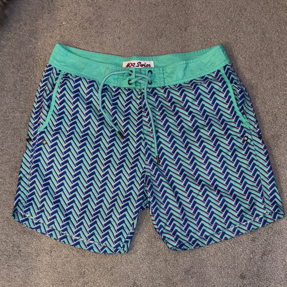 Mr.Swim Aqua and White Chevron Swim Shorts